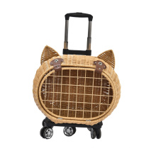 Luxury Dog Pet Travel Carrier Bag Case de mimbre de ratán sobre ruedas